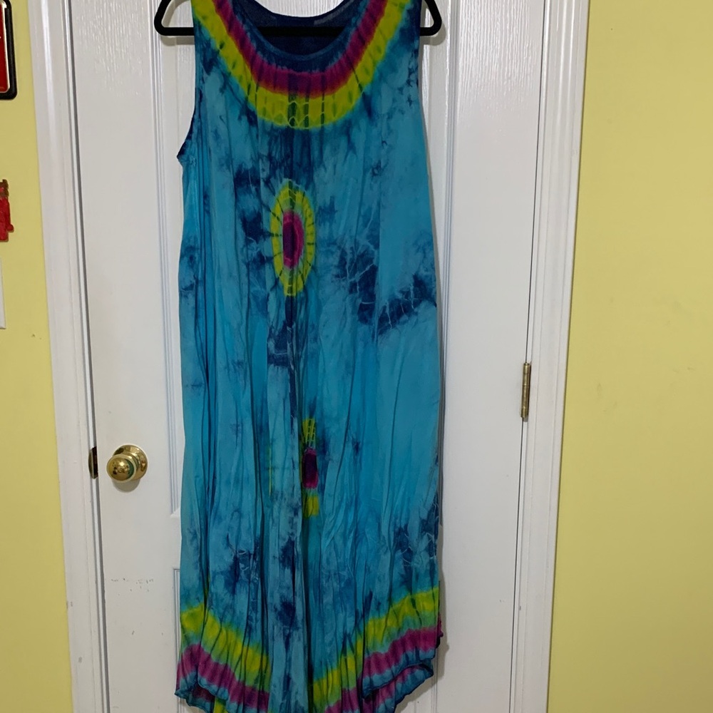 Tie-Dye Maxi Dress - Blue and Yellow